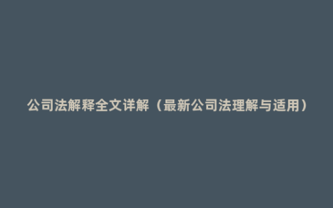 公司法解释全文详解（最新公司法理解与适用）