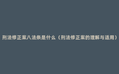 刑法修正案八法条是什么（刑法修正案的理解与适用）