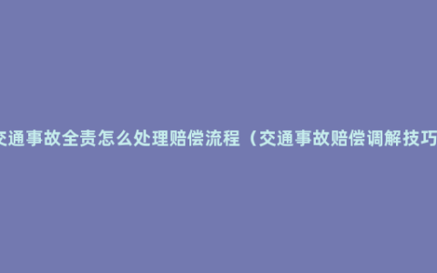 交通事故全责怎么处理赔偿流程（交通事故赔偿调解技巧）