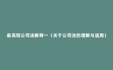 最高院公司法解释一（关于公司法的理解与适用）