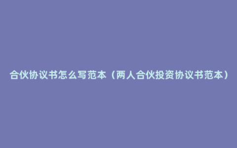 合伙协议书怎么写范本（两人合伙投资协议书范本）