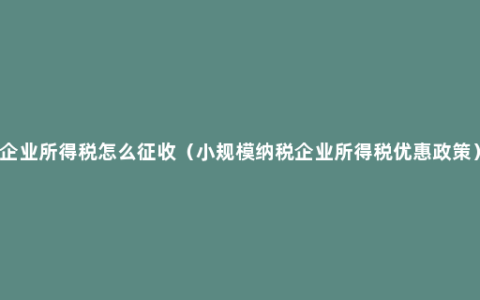 企业所得税怎么征收（小规模纳税企业所得税优惠政策）