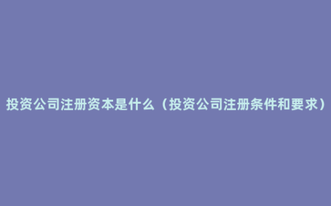 投资公司注册资本是什么（投资公司注册条件和要求）