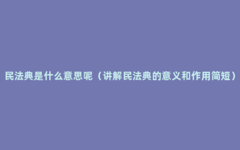 民法典是什么意思呢（讲解民法典的意义和作用简短）