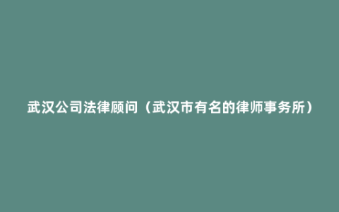 武汉公司法律顾问（武汉市有名的律师事务所）