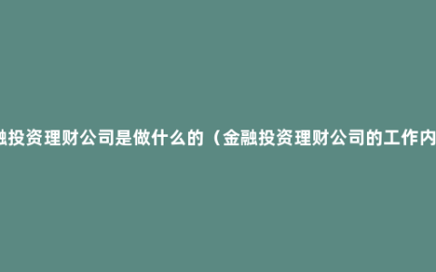 金融投资理财公司是做什么的（金融投资理财公司的工作内容）