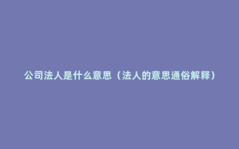 公司法人是什么意思（法人的意思通俗解释）