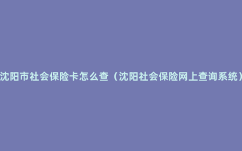 沈阳市社会保险卡怎么查（沈阳社会保险网上查询系统）