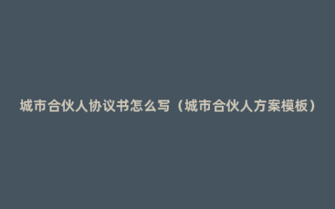 城市合伙人协议书怎么写（城市合伙人方案模板）