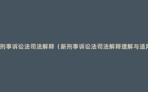 新刑事诉讼法司法解释（新刑事诉讼法司法解释理解与适用）