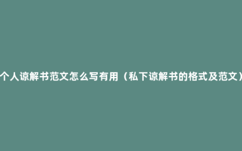 个人谅解书范文怎么写有用（私下谅解书的格式及范文）