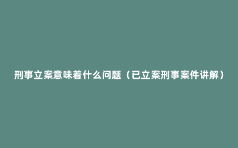 刑事立案意味着什么问题（已立案刑事案件讲解）