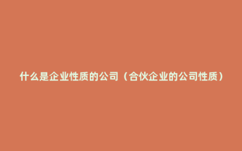 什么是企业性质的公司（合伙企业的公司性质）