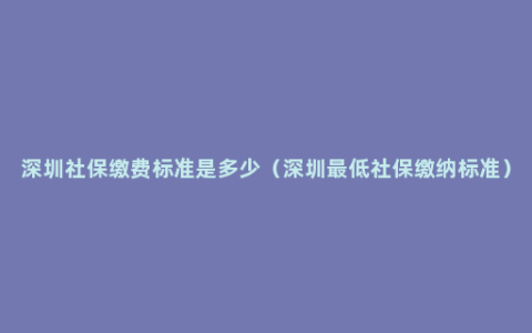 深圳社保缴费标准是多少（深圳最低社保缴纳标准）