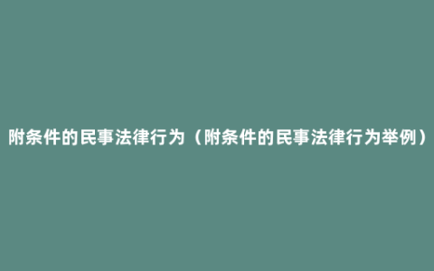 附条件的民事法律行为（附条件的民事法律行为举例）