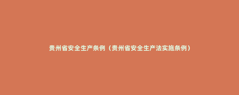 贵州省安全生产条例（贵州省安全生产法实施条例）