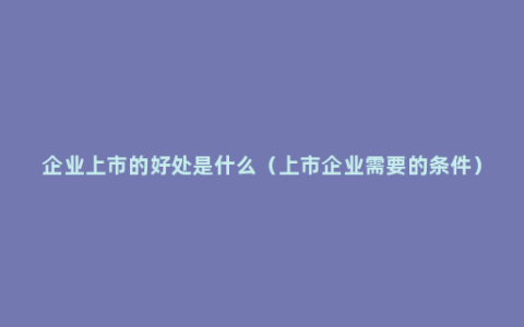 企业上市的好处是什么（上市企业需要的条件）