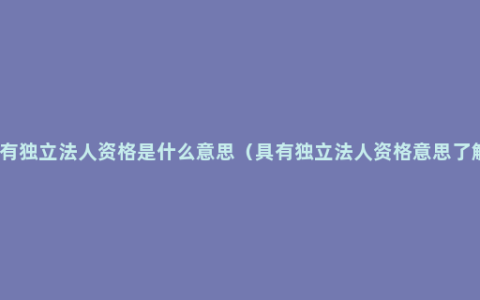 具有独立法人资格是什么意思（具有独立法人资格意思了解）