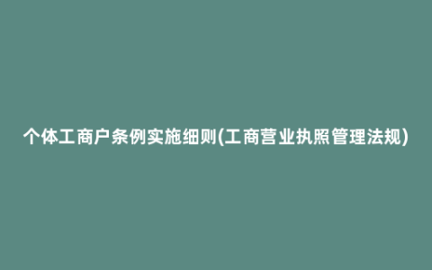 个体工商户条例实施细则(工商营业执照管理法规)