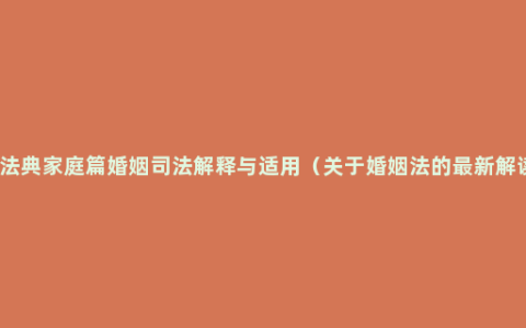 民法典家庭篇婚姻司法解释与适用（关于婚姻法的最新解读）