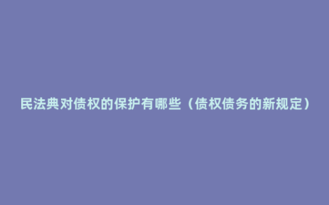 民法典对债权的保护有哪些（债权债务的新规定）