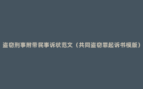 盗窃刑事附带民事诉状范文（共同盗窃罪起诉书模版）