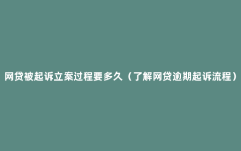 网贷被起诉立案过程要多久（了解网贷逾期起诉流程）