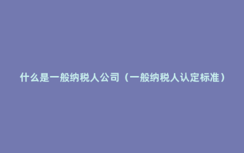 什么是一般纳税人公司（一般纳税人认定标准）