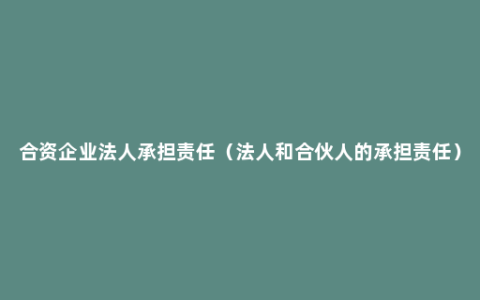 合资企业法人承担责任（法人和合伙人的承担责任）