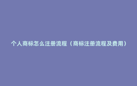 个人商标怎么注册流程（商标注册流程及费用）