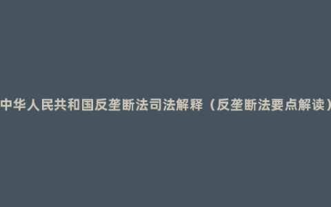 中华人民共和国反垄断法司法解释（反垄断法要点解读）