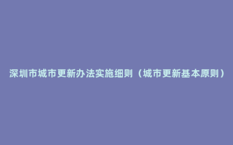 深圳市城市更新办法实施细则（城市更新基本原则）