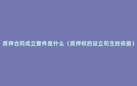 质押合同成立要件是什么（质押权的设立和生效依据）