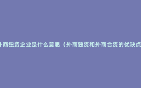 外商独资企业是什么意思（外商独资和外商合资的优缺点）