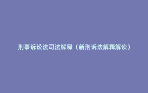 刑事诉讼法司法解释（新刑诉法解释解读）