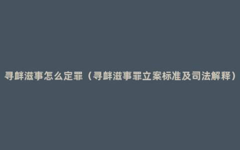 寻衅滋事怎么定罪（寻衅滋事罪立案标准及司法解释）