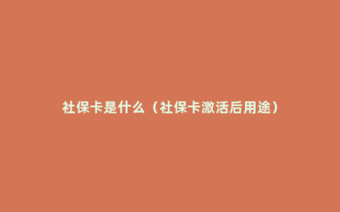 社保卡是什么（社保卡激活后用途）