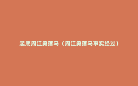 起底周江勇落马（周江勇落马事实经过）