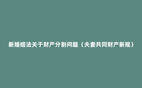 新婚姻法关于财产分割问题（夫妻共同财产新规）