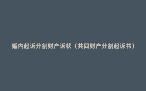 婚内起诉分割财产诉状（共同财产分割起诉书）