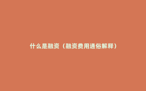 什么是融资（融资费用通俗解释）