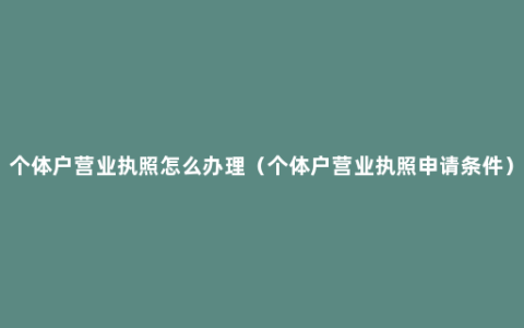 个体户营业执照怎么办理（个体户营业执照申请条件）