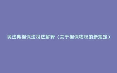 民法典担保法司法解释（关于担保物权的新规定）