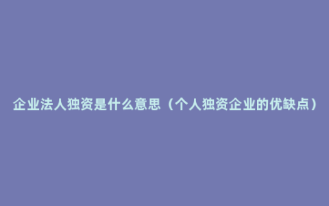 企业法人独资是什么意思（个人独资企业的优缺点）