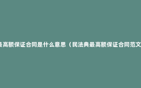 最高额保证合同是什么意思（民法典最高额保证合同范文）