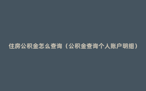 住房公积金怎么查询（公积金查询个人账户明细）