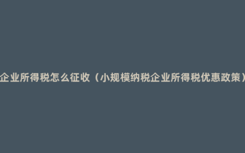 企业所得税怎么征收（小规模纳税企业所得税优惠政策）