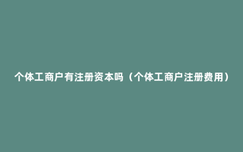 个体工商户有注册资本吗（个体工商户注册费用）