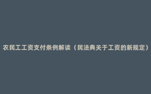 农民工工资支付条例解读（民法典关于工资的新规定）