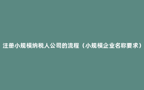 注册小规模纳税人公司的流程（小规模企业名称要求）